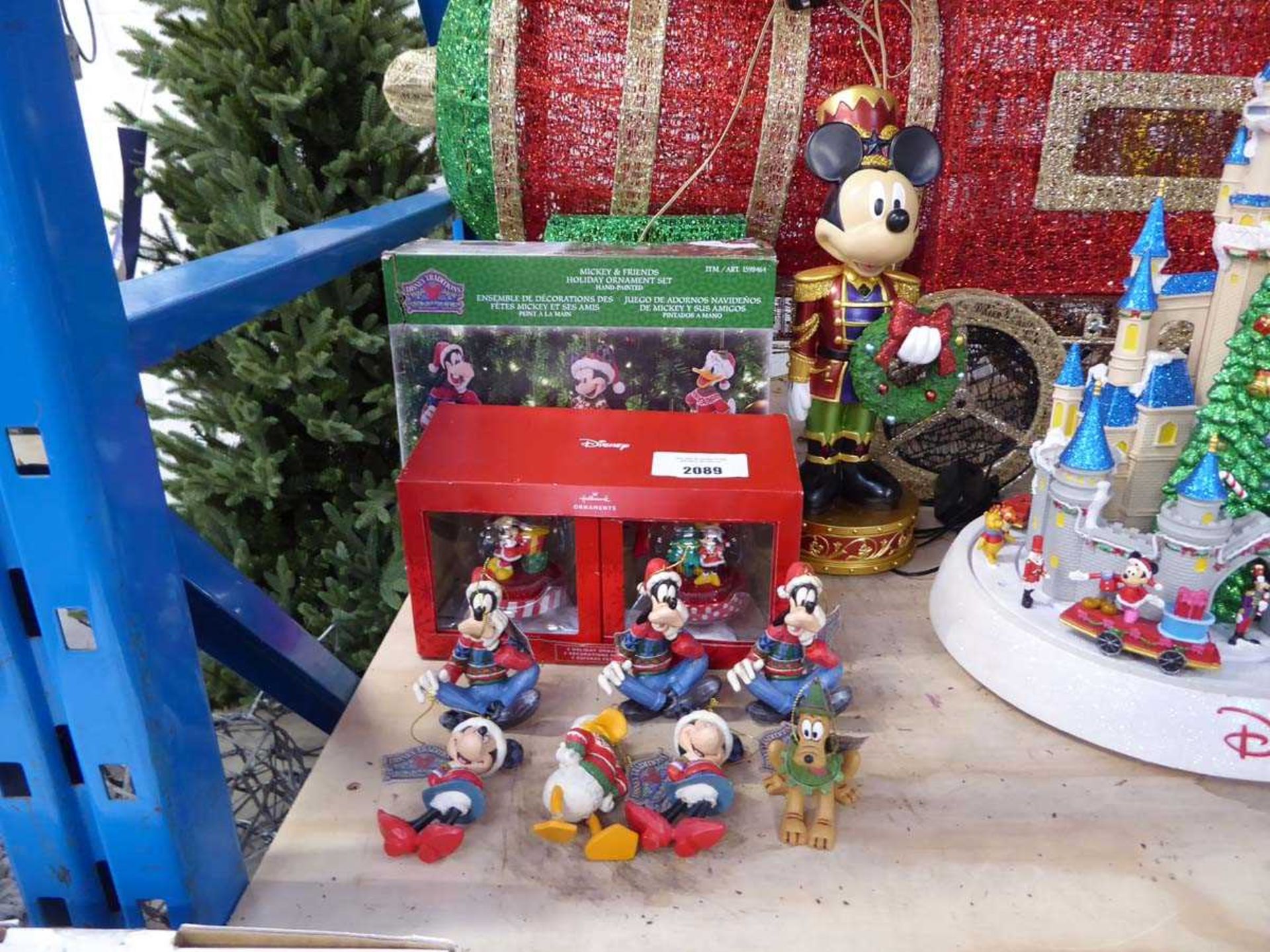 +VAT Boxed set of Disney Traditions Mickey & Friends holiday hand painted ornament set with 2