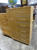 Modern light wood effect 6 drawer chest of drawers with side door cupboard