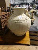 Cream ceramic twin handled pot / urn