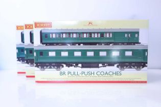 3x Hornby 00 scale model coach sets; BR Pull-Push Coaches, boxed