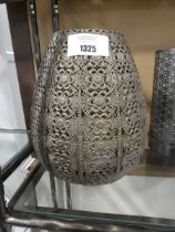 +VAT Metal floral patterned lattice candle holder, shallow wicker tray, chrome vase and bamboo