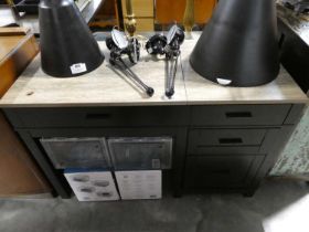 +VAT Modern black 3 drawer lift top desk with grey wood effect surface