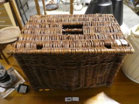 Wicker lift-top log basket, together with a twin handled log basket