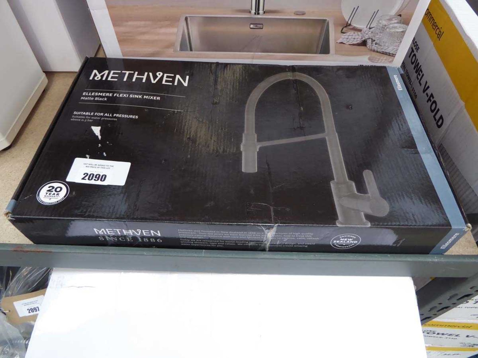 +VAT Boxed Methven matte black Ellesmere Flexi sink mixer