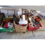 3 boxes containing misc. items incl. pressure washer foam gun, Amtech piston ring pliers, secateurs,