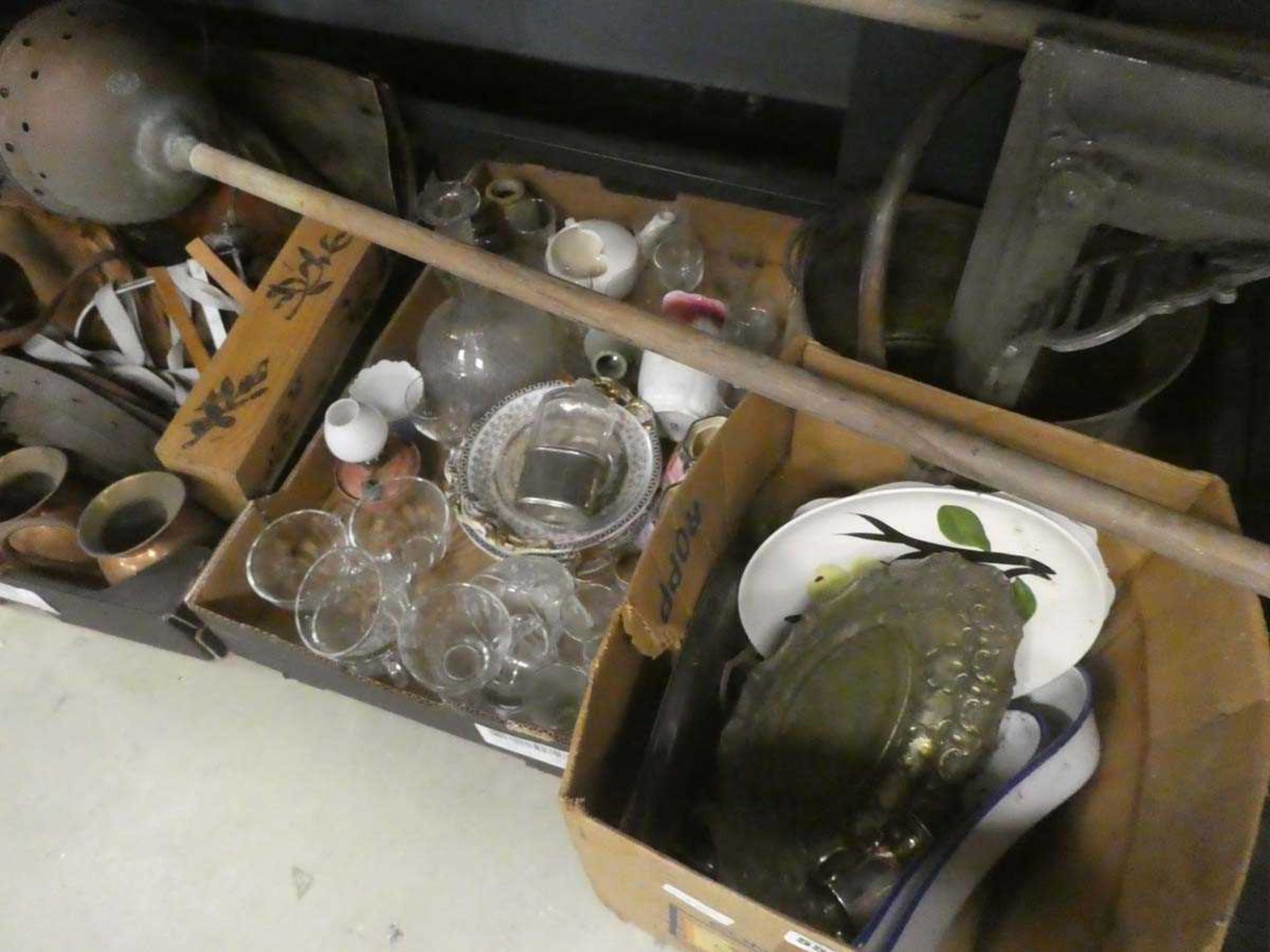 8 boxes containing clocks and clock parts, fire curb, fire screen, hip flask, decanter, graduated - Image 2 of 3