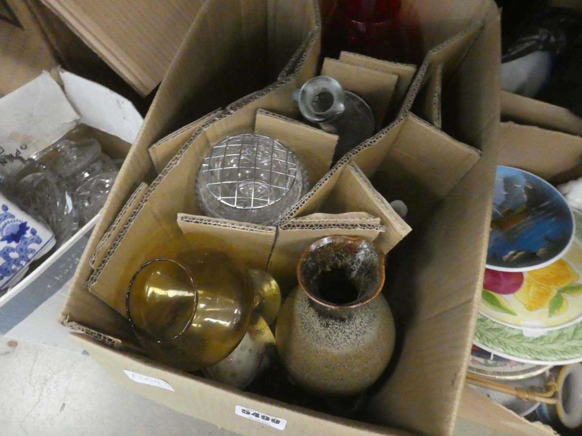 6 boxes containing tumblers, Lladro and other figures, studio pottery, vases, glassware etc - Image 2 of 3