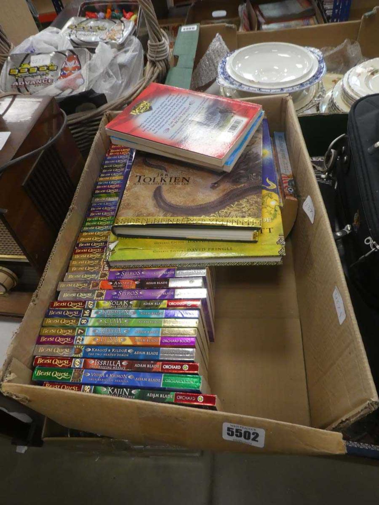 Box containing Beast Quest and other children's books