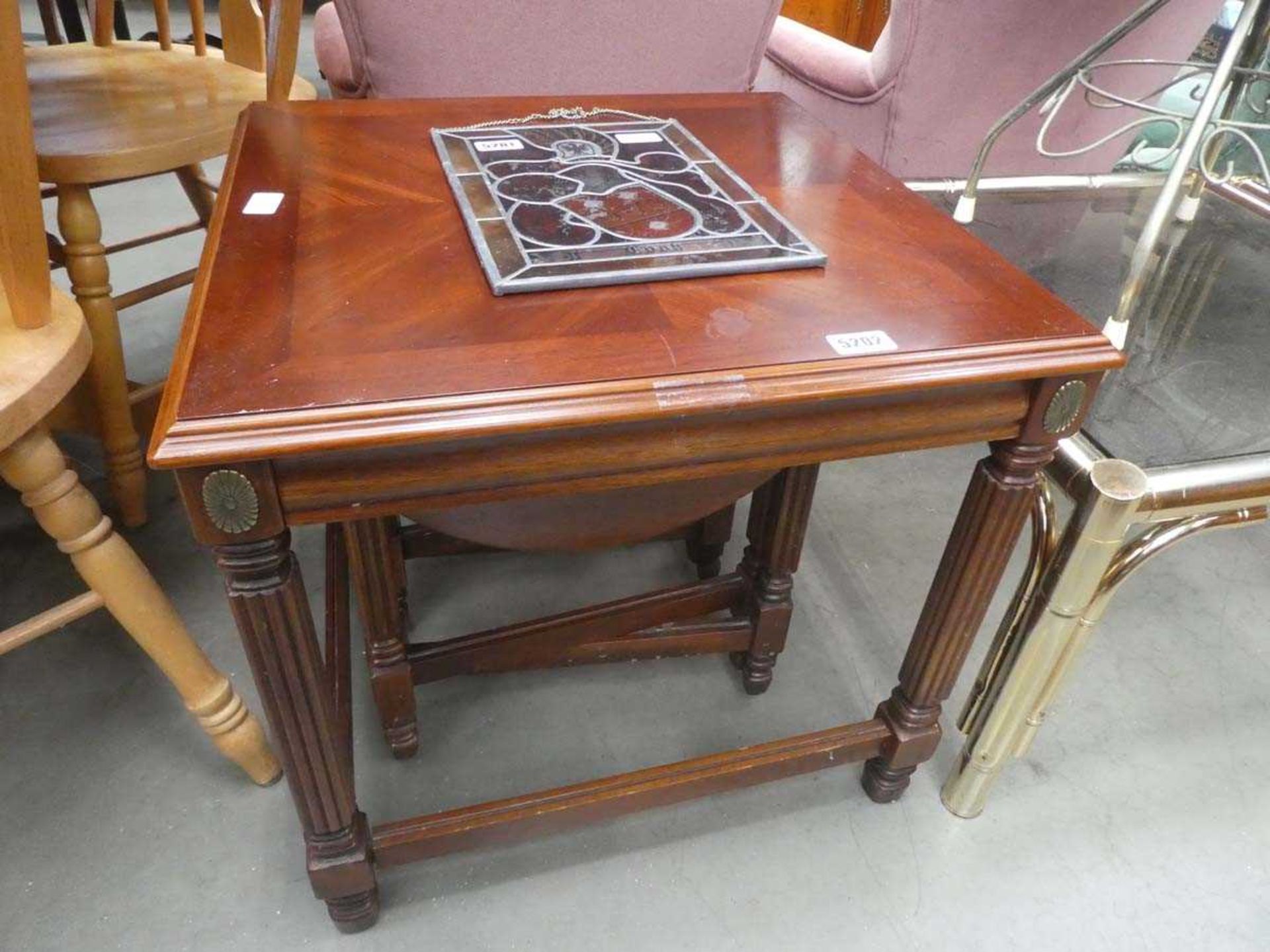 Reproduction mahogany lamp table with two tables nesting under