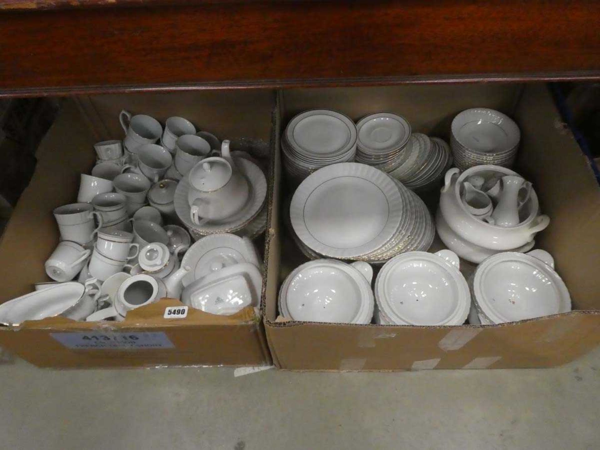 2 boxes containing Polish and German gold ringed crockery