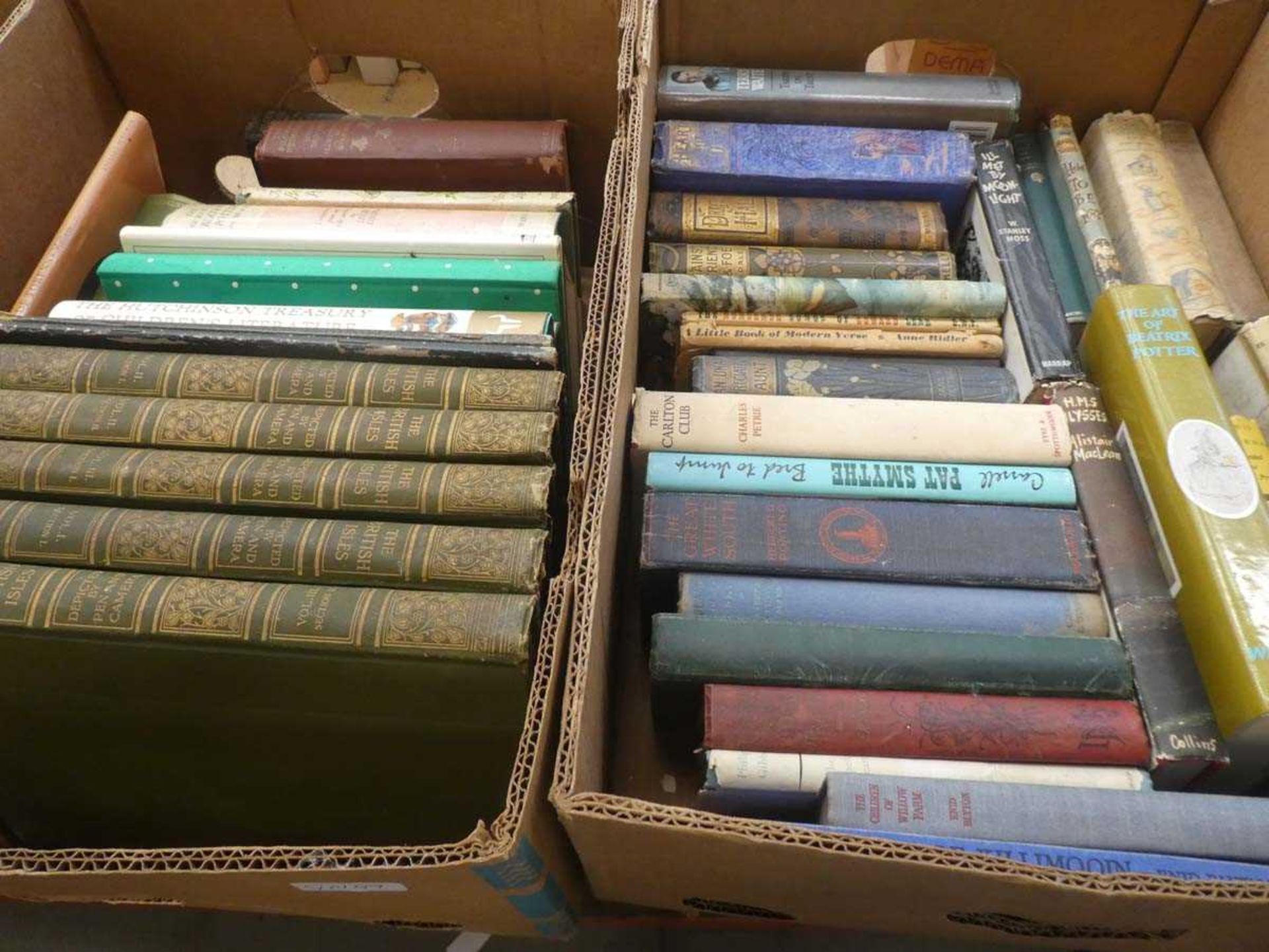 4 boxes containing poetry books, 5 volumes of British Isles, English domestic clocks and novels - Image 2 of 3