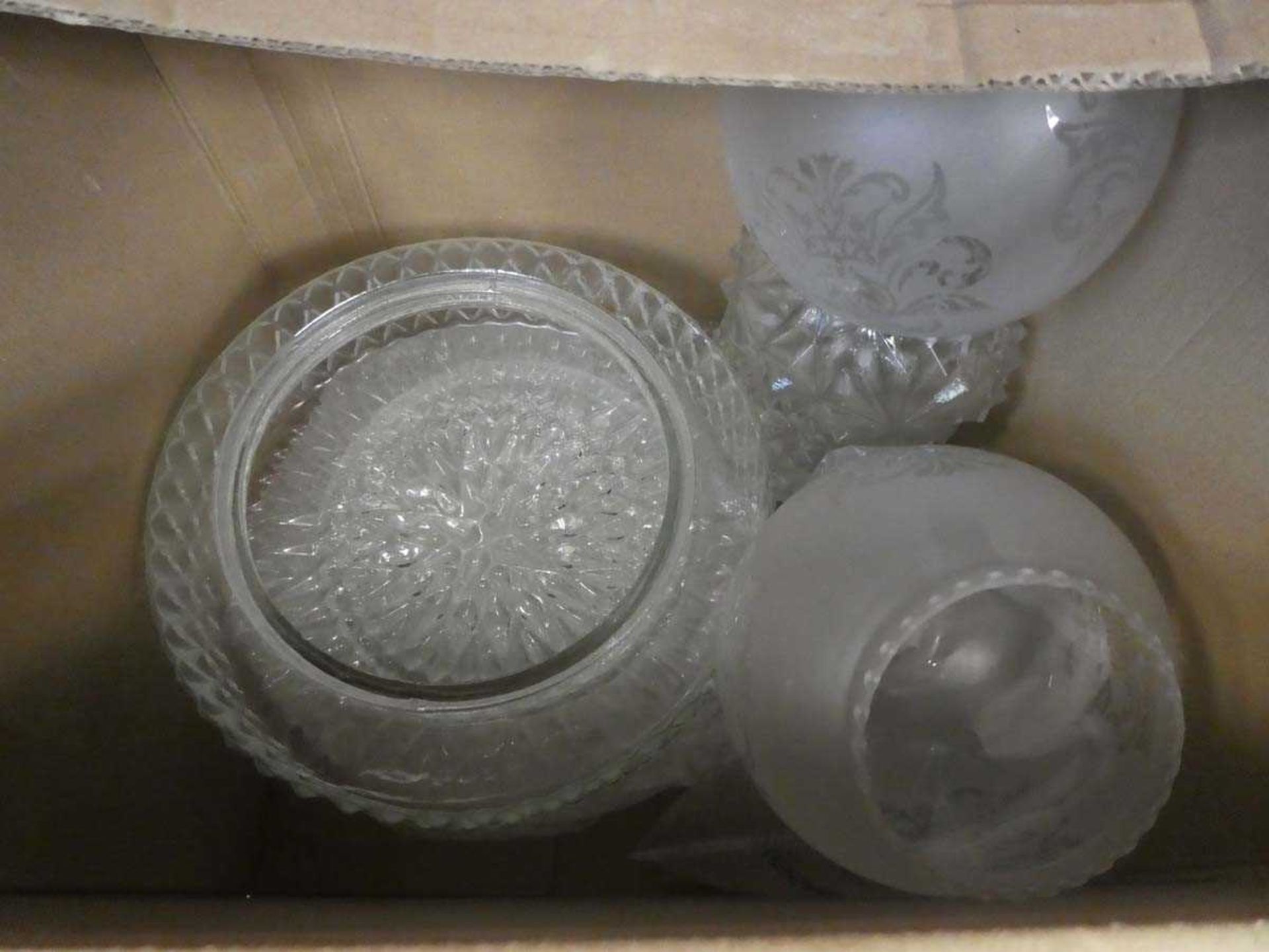 Box containing glass lampshades