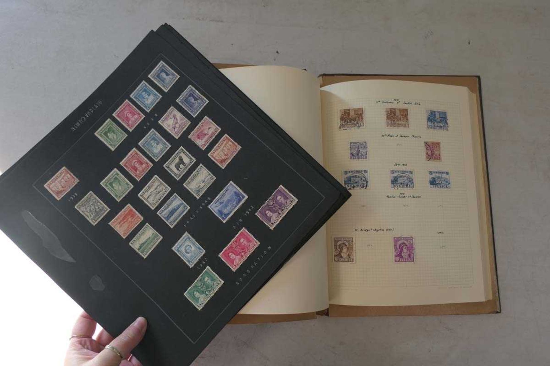 Box containing stamps in albums includes stock books