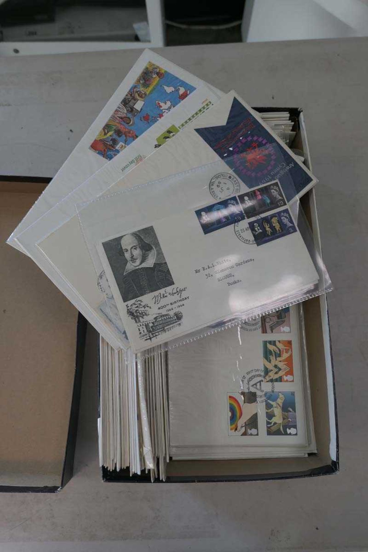 Shoebox containing GB first day covers