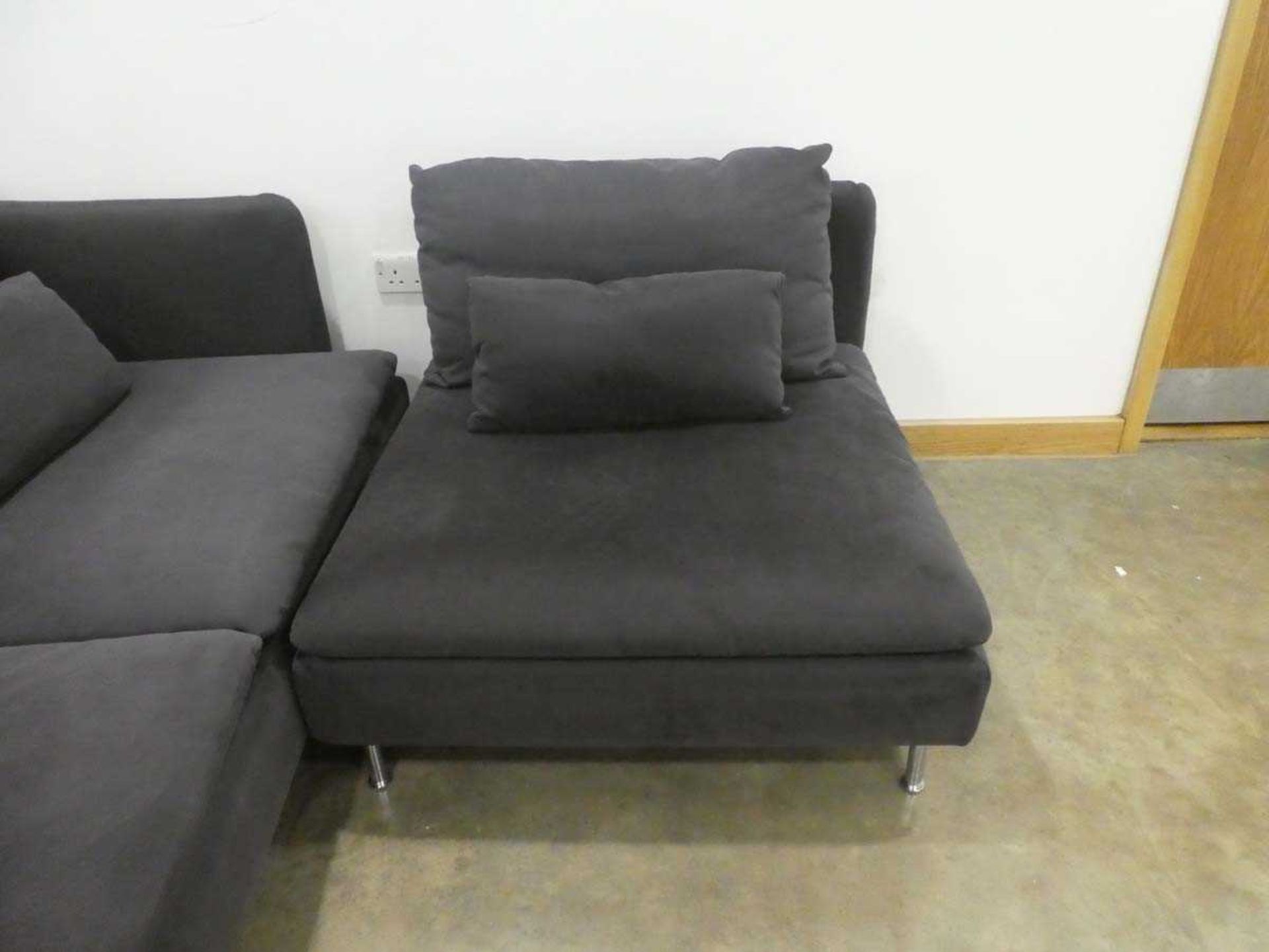 Grey fabric modular sofa in 4 sections plus a pair of high glass coffee tables - Image 4 of 4