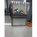 Rectangular bevelled mirror in silver painted frame