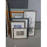 Large qty of prints to include bird life, Japanese cherry blossoms, rural scenes, map and a stag