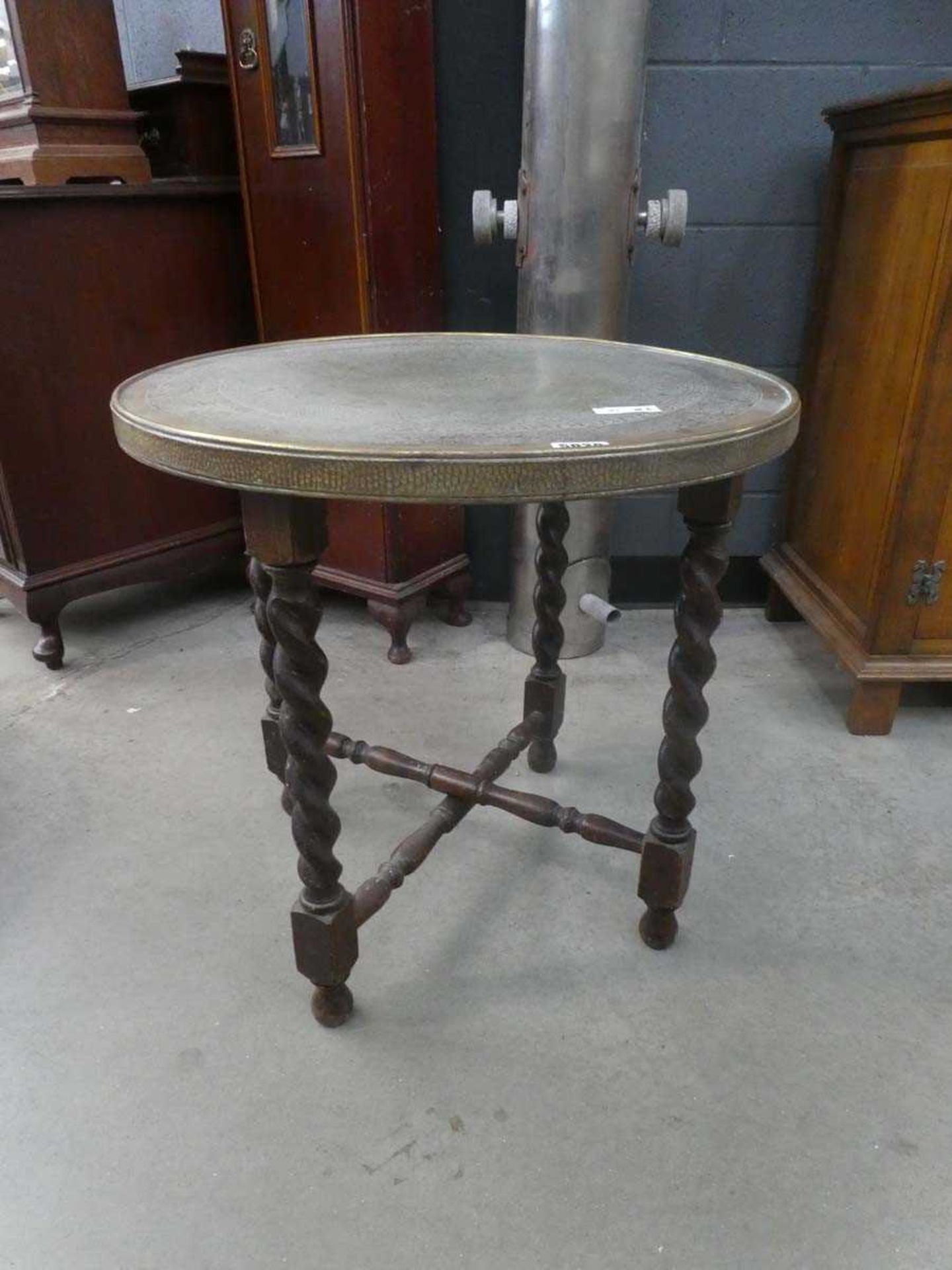 Brass tray table with barley twsit folding base