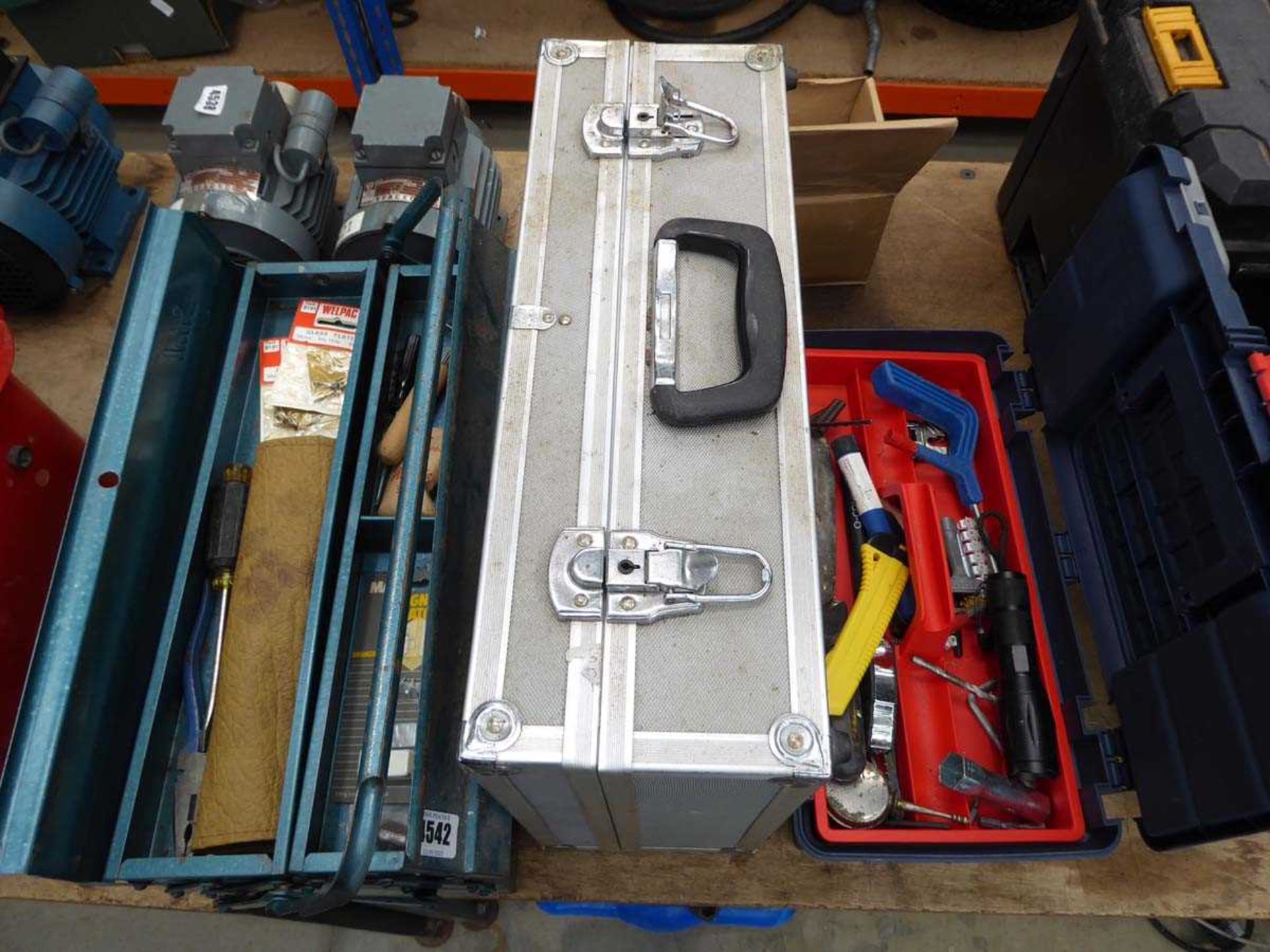 3 assorted toolboxes containing various small tools