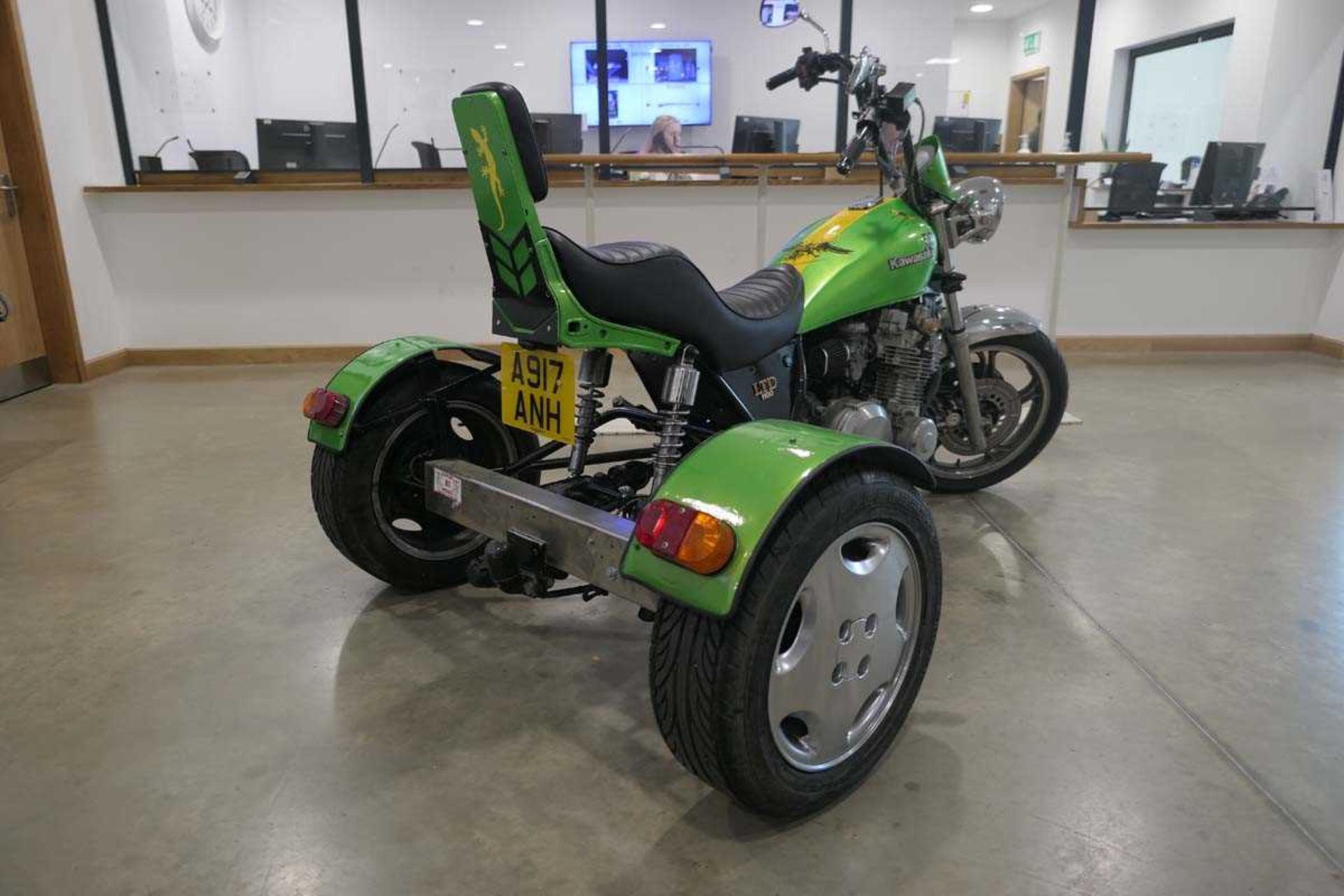 (A917 ANH) Kawasaki trike in green, 1100cc petrol, 57,565 miles dated 29/08/2009 then MOT at 109km - Image 3 of 16