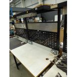 Large metal engineering bench with linbin rack and canopy over