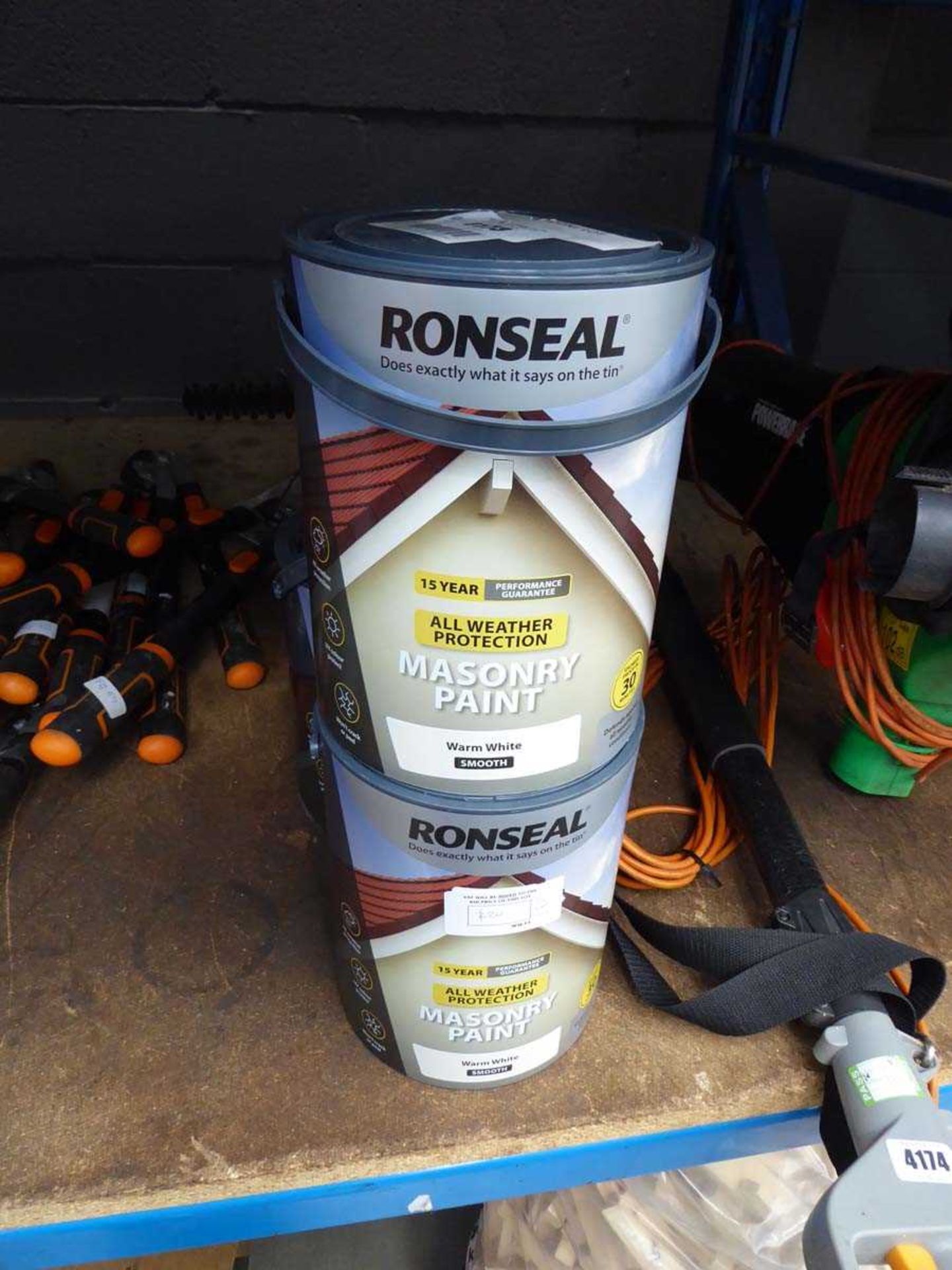 3 x 5L tubs of Ronseal warm white masonry paint - Image 2 of 2