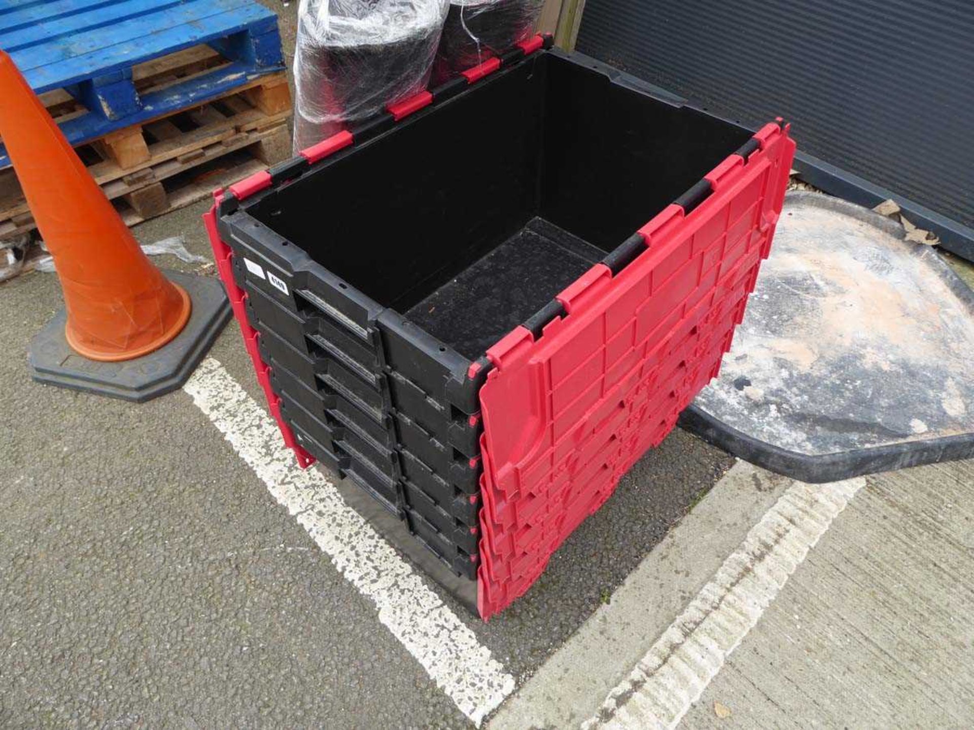 Six plastic storage boxes