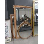 2 x pine framed mirrors plus a mirror in ornate gilt frame