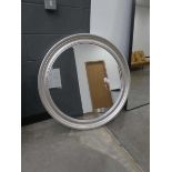 +VAT Circular bevelled mirror in silver painted frame