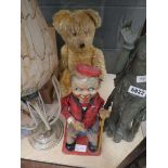 Vintage teddy bear plus a novelty McGregor toy (a/f)