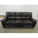 Brown leather effect three seater reclining sofa (af)