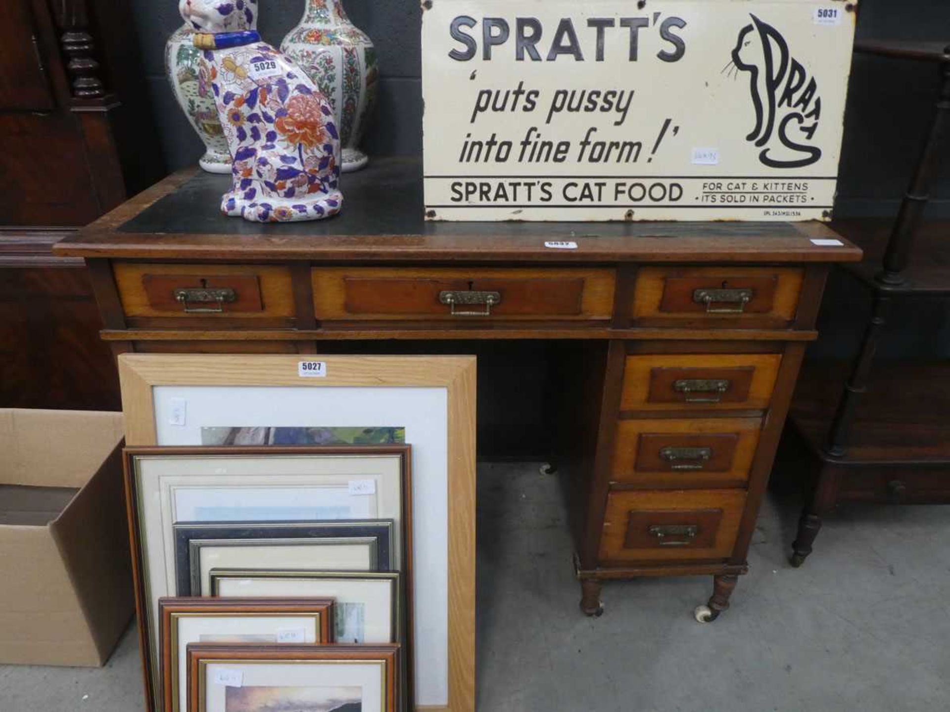 Victorian twin pedestal desk with Rexine surface