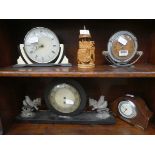 4 x Art Deco and later mantel clocks pus a carved wooden Indian elephant
