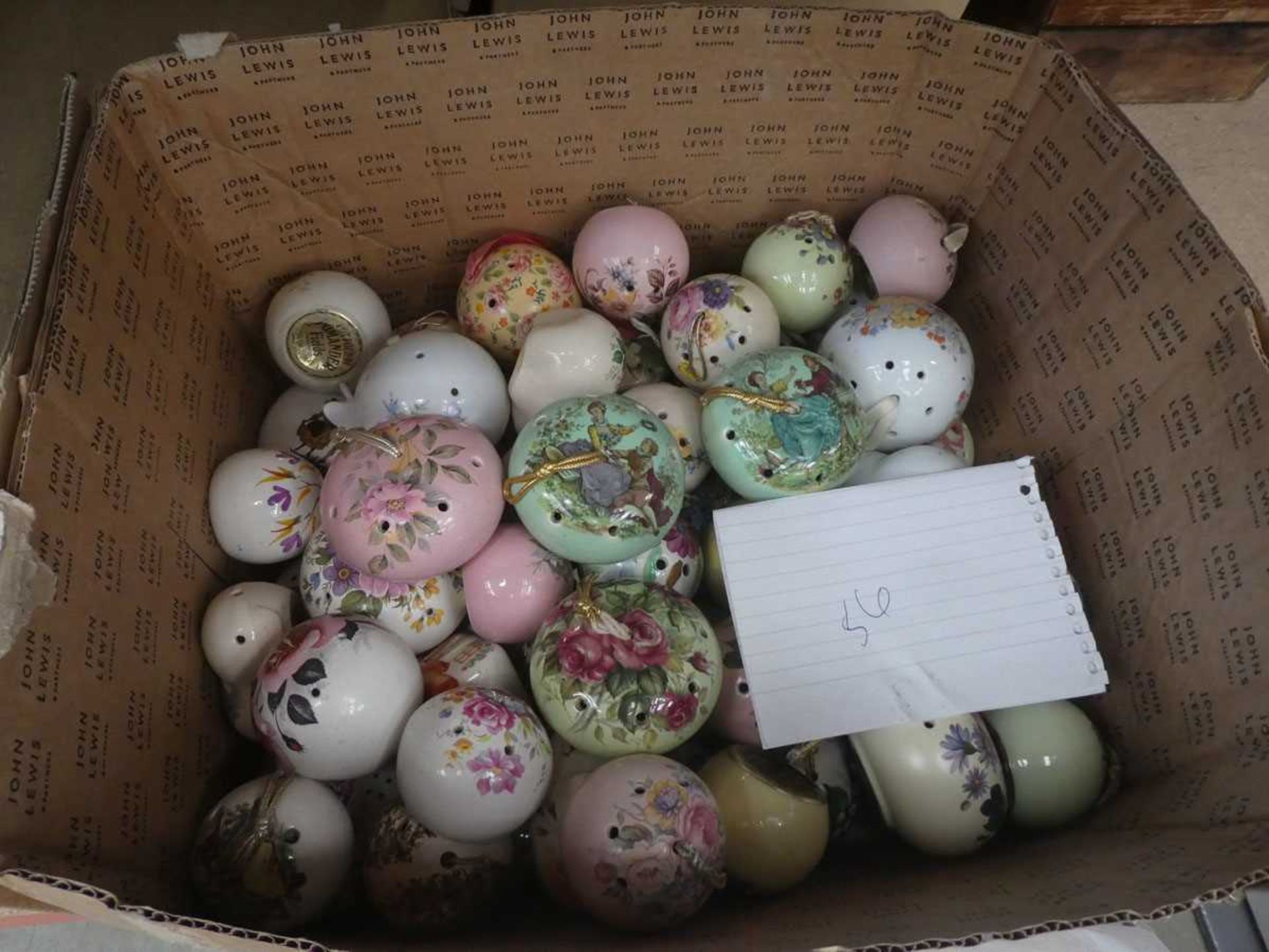 Box containing 56 ceramic pomanders