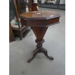 Octagonal Victorian work box on tripod support