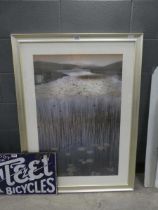 Print of lake with sedge grass