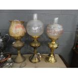 Three converted brass lamps
