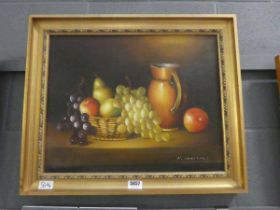 Oil on canvas, still life with fruit