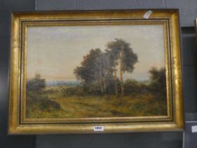 Oil on canvas, rural scene with figures on path