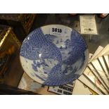 A Japanese Takahashi blue and white bowl typically decorated with traditional landscapes, d. 15 cm