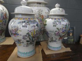 Pair of lidded Chinese vases with floral pattern