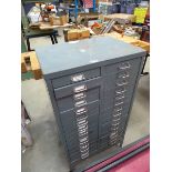 Grey metal double section multi drawer filing cabinet
