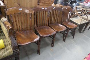 Four provincial elm seated dining chairs