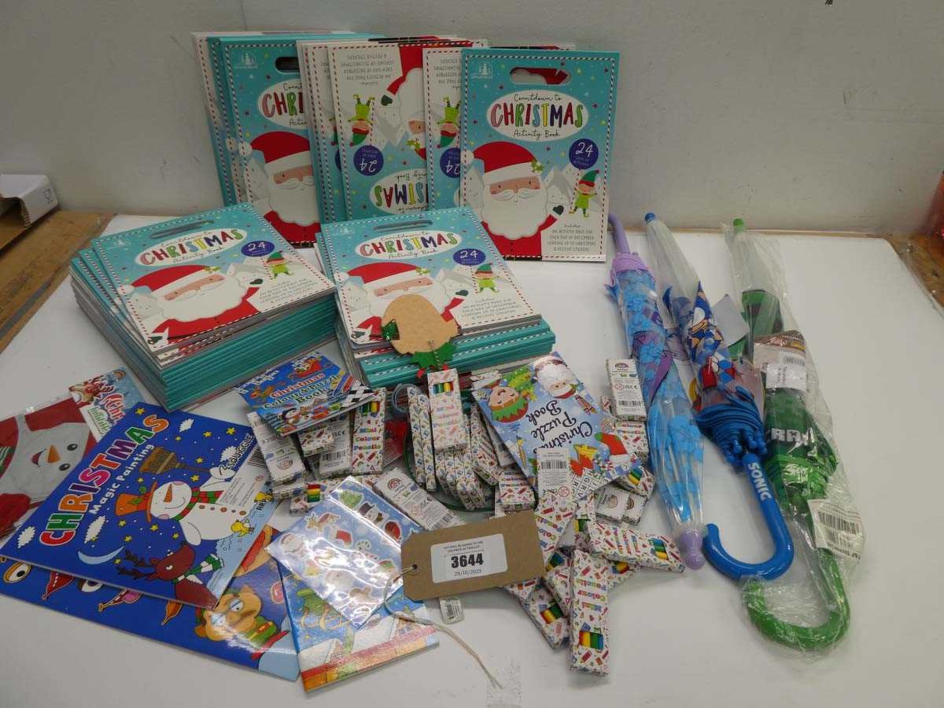 +VAT Quantity of Countdown to Christmas Activity books, Magic painting, crayons, kids umbrellas etc