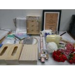 +VAT Mixed bag including picture frames, gift wrap, artificial flowers, tissue boxes, note books.