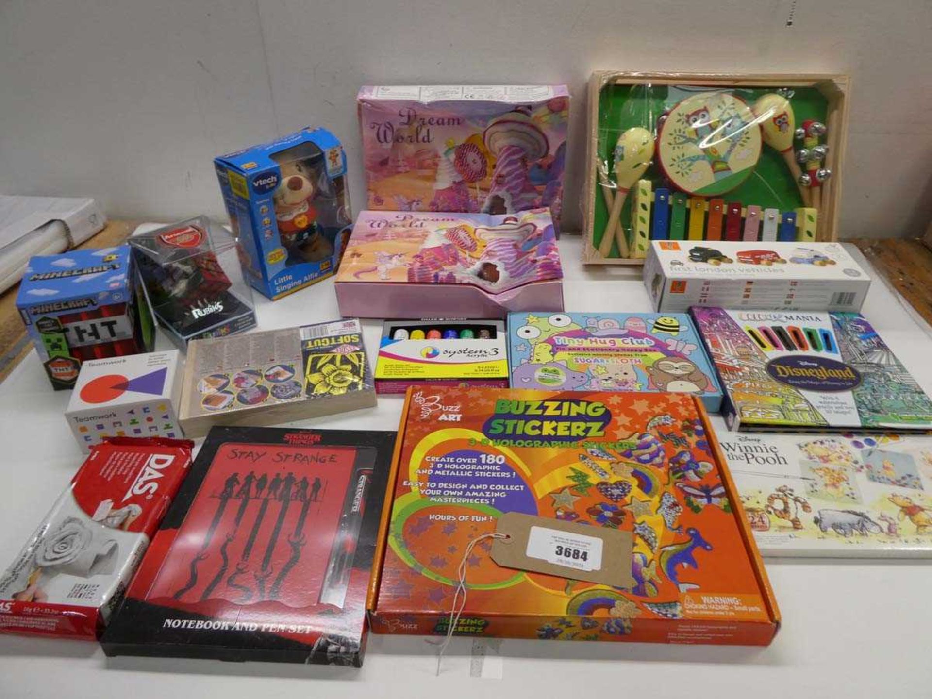 +VAT Large bag of toys & games including vtech singing alfie, Rubiks cube, Buzzing stickers,