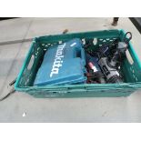 Small Makita battery drill - no batteries, 1 charger with 2 hot air guns and Milwaukee battery