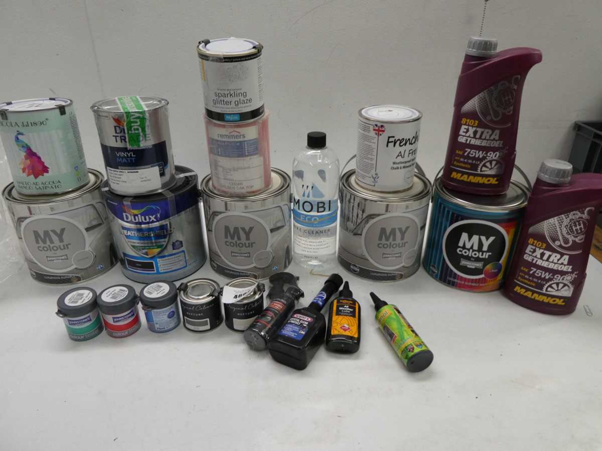 +VAT Bike cleaner, synthetic gear box oil, assorted paint etc