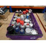 +VAT Plastic crate of empty and half empty spray paints