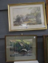 2 watercolours of country side and riverside scenes